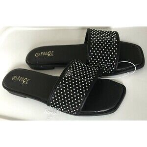Rouge Rhinestone Black Mesh Band Slide Flat Sandals Womens Size 11